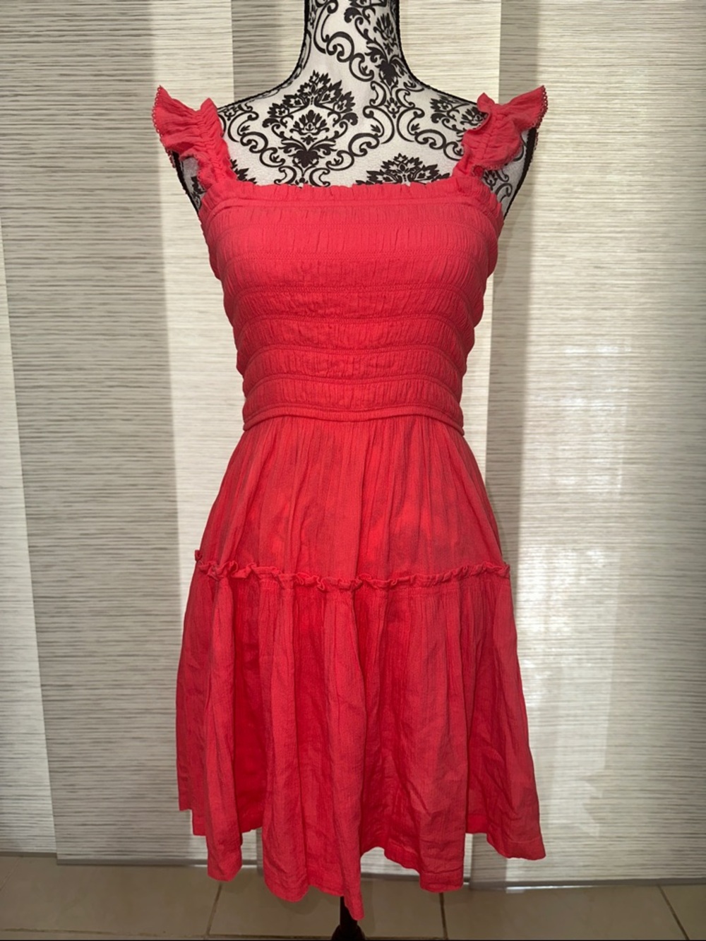 aerie Coral Pink Flirty Shoulder Summer Mini Dress Sz. M - Picture 3 of 10